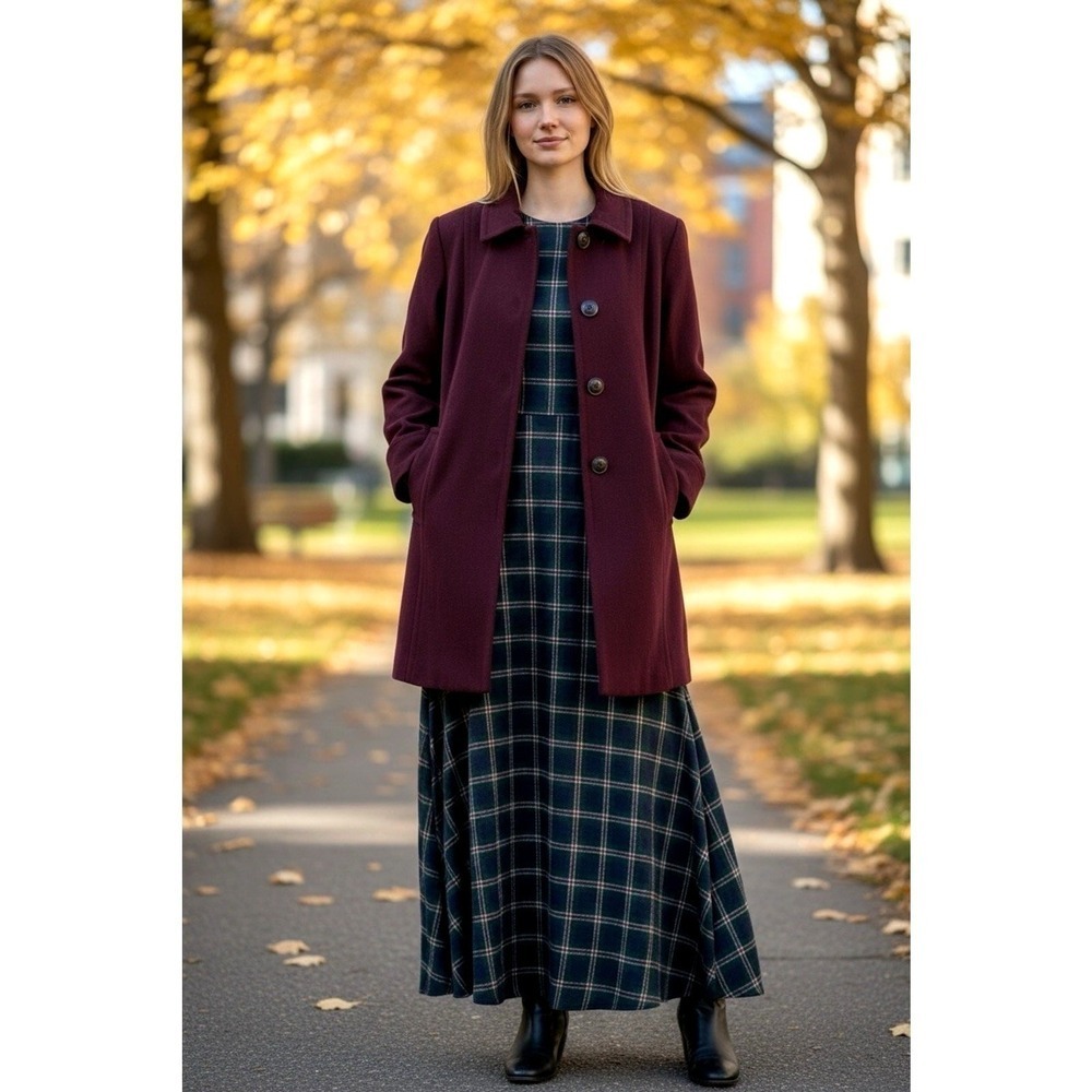 Vtg Burgundy Wool Blend Coat Size Large Winter Dark Romantic